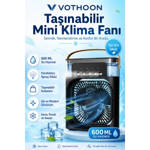Taşınabilir Işıklı 5 Spreyli Vantilatör Buzlu Buharlı Vantilatör Mini Fan Nemlendirici Buharlı  600 ml