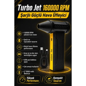 Turbo Jet 160000 RPM Taşınabilir Şarjlı Hava Üfleyici 2x5000 mAh Bataryalı Mini Fan