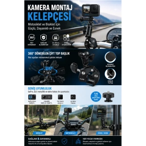 Motosiklet Bisiklet Gidon Kamera Montaj Metal Kelepçesi 360° Döner Metal Tutucu