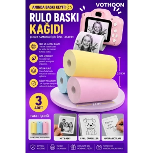 Çocuk Fotoğraf Makinesi Yedek Termal Baskı Kağıdı Renkli (3 Lü Rulo) – 57x25mm