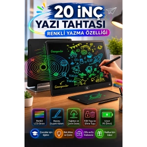 20 Inc Renkli Lcd Grafik Dijital Kalemli Çizim Tableti Yazı Tahta Not Yazma Eğitim Tableti