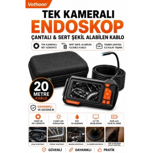 Ekranlı Tek kameralı 20 Mt Sert Kablo Yılan Endoskop Kamera 8 mm 4.3 ınc