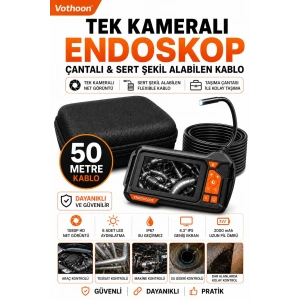 Ekranlı Tek kameralı 50 Mt Sert Kablo Yılan Endoskop Kamera 8 mm 4.3 ınc