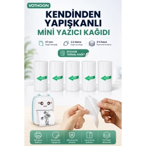 Kendinden Yapışkanlı Çocuk Kamera Baskı Kağıdı, 5li Rulo 57X25MM Baskı Termal Kağıt Rulo