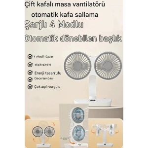 Masaüstü Dijital Ekranlı Çift Fanlı Led Işıklı Soğutucu Fan Ev Ofis Şarjlı Vantilatör