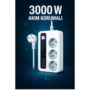 P10 3X Priz 3000W Akım Korumalı 4X Usb 2X Type-c Girişli Çoklu Priz