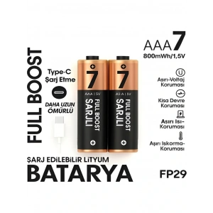 Type-C Şarjlı 800MWH 1.5V Şarj Edilebilir 2li AAA İnce Pil - Lityum Iyon Batarya