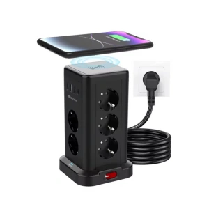 WP711 Akım Korumalı Priz Kablosuz Şarj İstasyonu 11x Soket 3x USB 1xType-C Kablolu Grup Priz