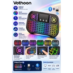 ZK-08 RGB Işıklı Mini Kablosuz Klavye Touchpad Bluetooth ve 2.4G Smart TV Kumandası