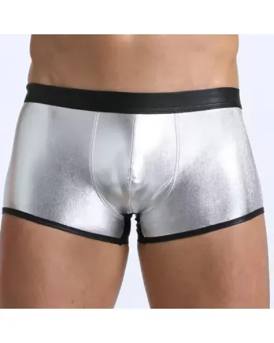 Fantezi Deri Görünümlü Gümüş Erkek Boxer Tanga