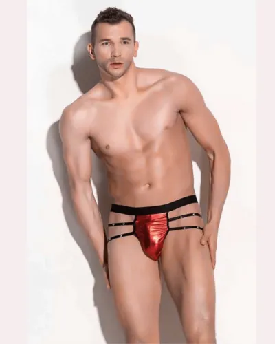 Fantezi Erkek Aşk Kırmızısı Seksi Metalli Tanga – String