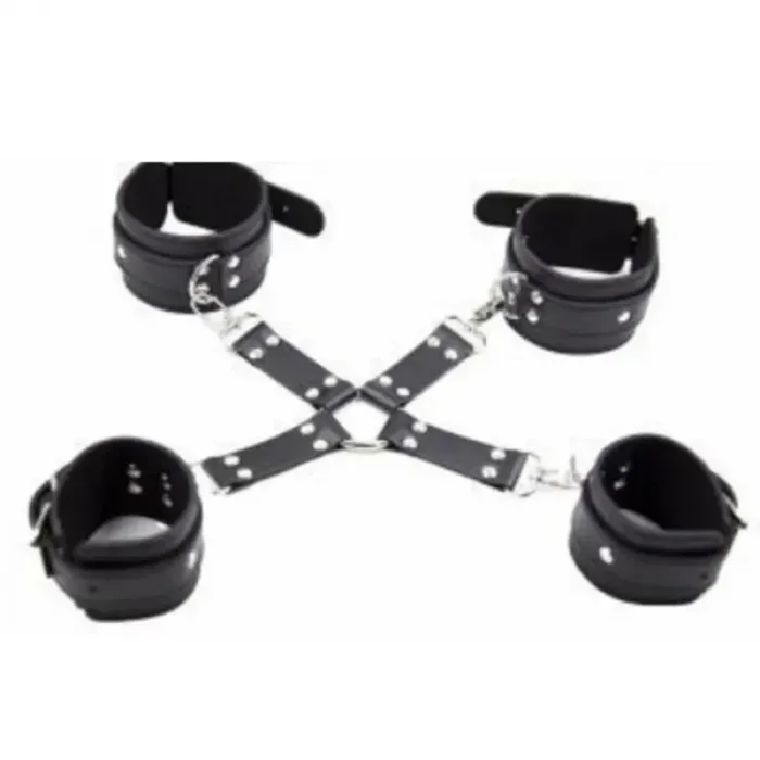 Fantezi Siyah Deri Pozisyon El Ayak Kelepçesi