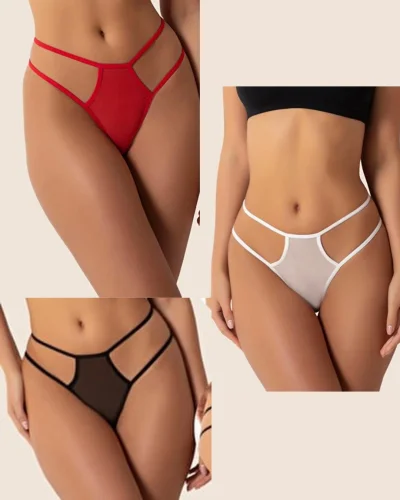 Fantazi Renkli Seksi 3lü Tül String Fantezi Tanga Takımı
