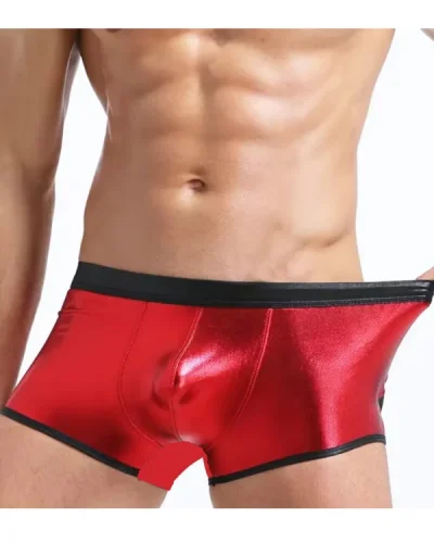 Fantezi Deri Görünümlü Kırmızı Erkek Boxer Tanga
