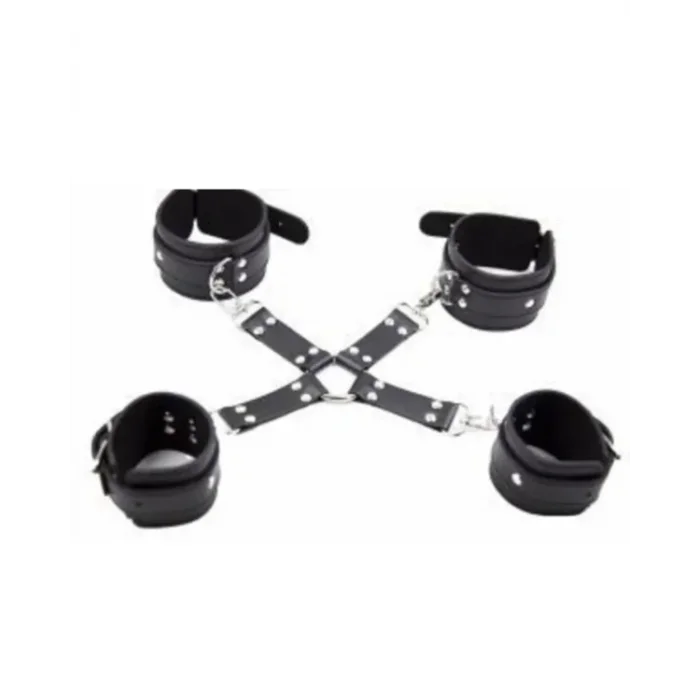 Fantezi Siyah Deri Pozisyon El Ayak Kelepçesi