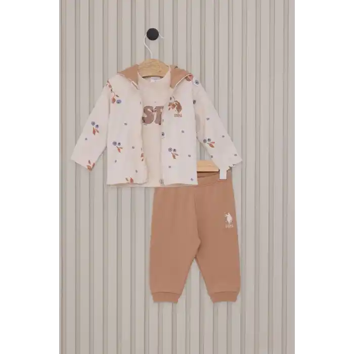 US POLO KIZ BEBEK 3LU TAKIM  - AÇIK BEJ