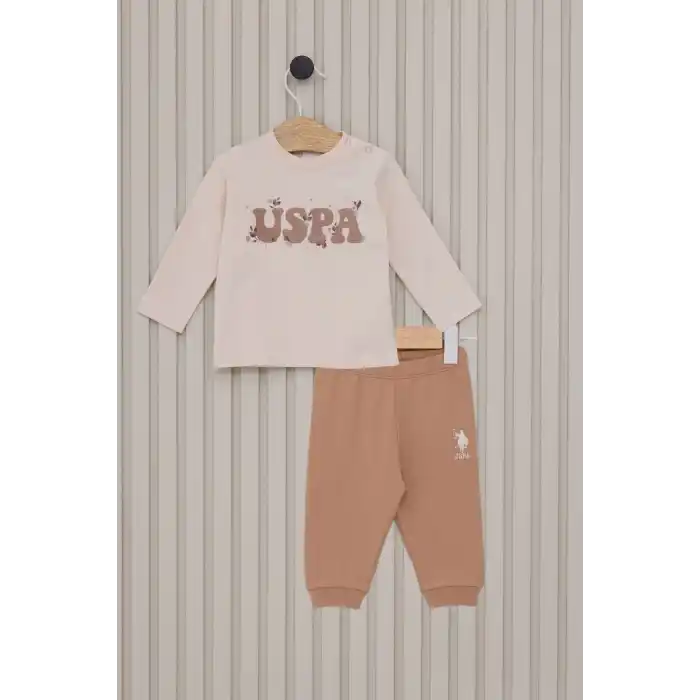 US POLO KIZ BEBEK 3LU TAKIM  - AÇIK BEJ