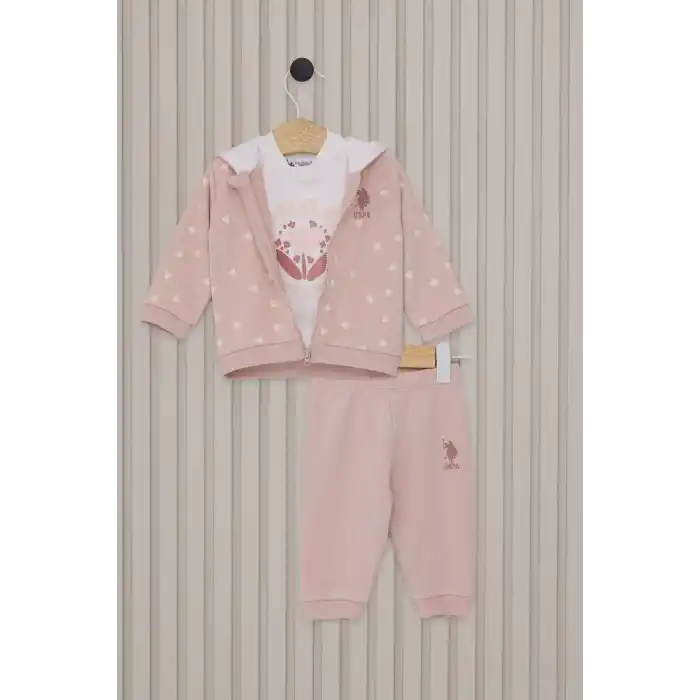 US POLO KIZ BEBEK 3LU TAKIM - TOZ PEMBE