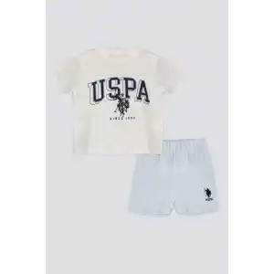 ERKEK BEBEK 2 LI KISA KOL T-SHIRT TAKIM - KREM MAVİ