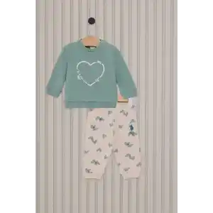 US POLO KIZ BEBEK UZUN KOL 2LI TAKIM  - SU YEŞİLİ