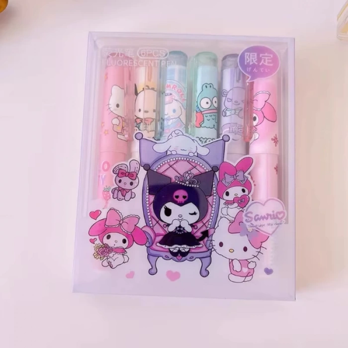 6lı Fosforlu Kalem Seti - Hello Kitty Kuromi ve Arkadaşları