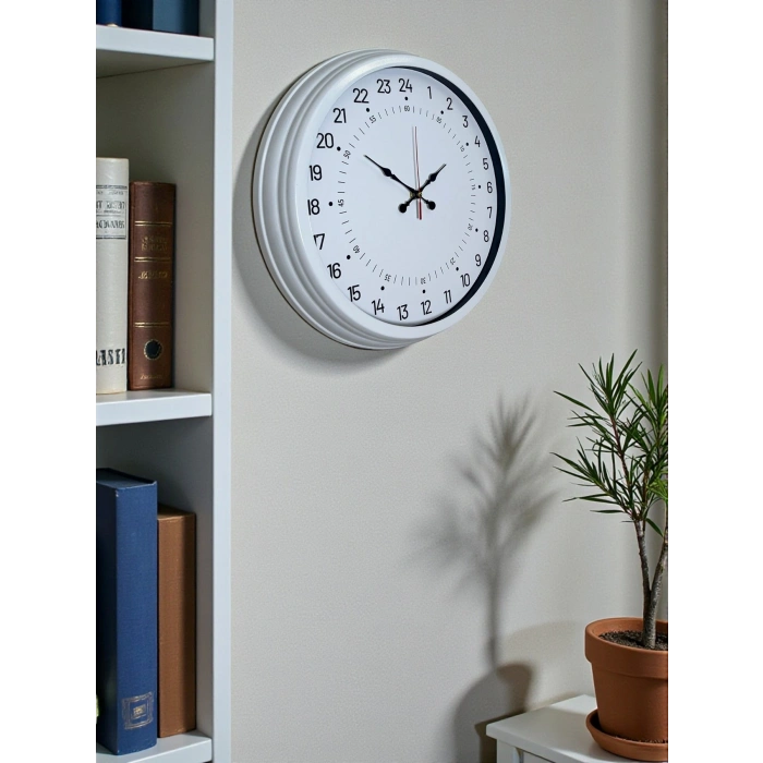 Beyaz 40 Cm Metal 24 Saat Göstergeli Özel Tasarım Duvar Saati