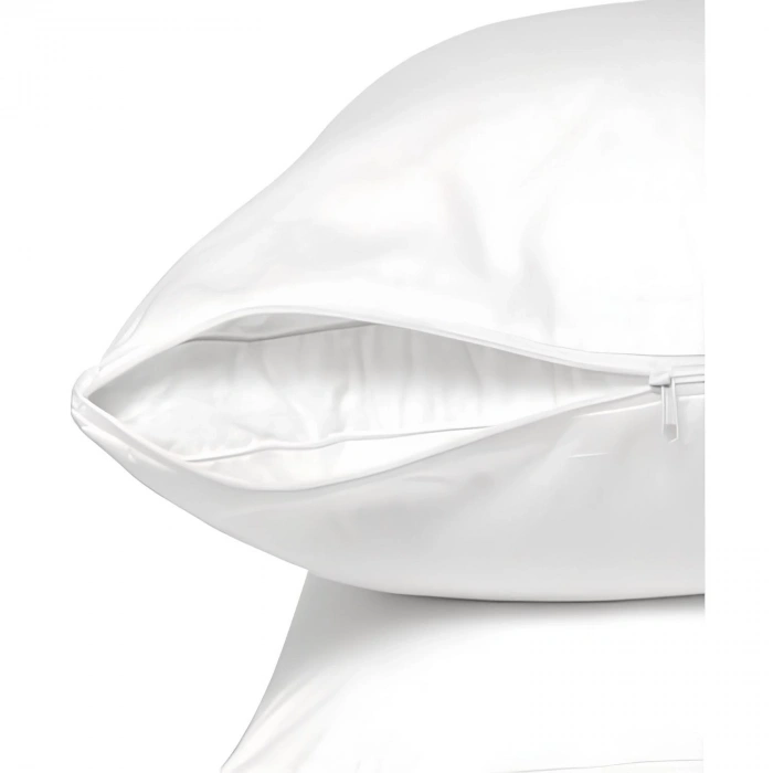 Beyaz fermuarlı yastık mitili, yastık kılıfı