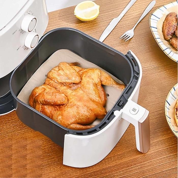 BUFFER® 150 Adet Air Fryer Pişirme Kağıdı Tek Kullanımlık Hava Fritöz Yağ Geçirmez Yapışmaz Gıda Pişirme Kağıdı Delikli Kare Model
