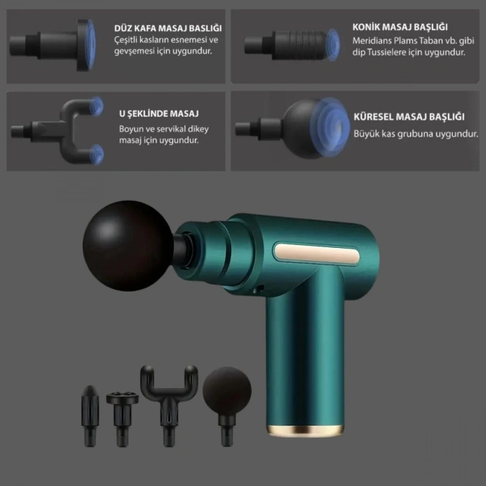 BUFFER® 4 Masaj Başlıklı Titreşim, Şarj Edilebilir Küçük Masaj Aleti,Masaj Tabancası