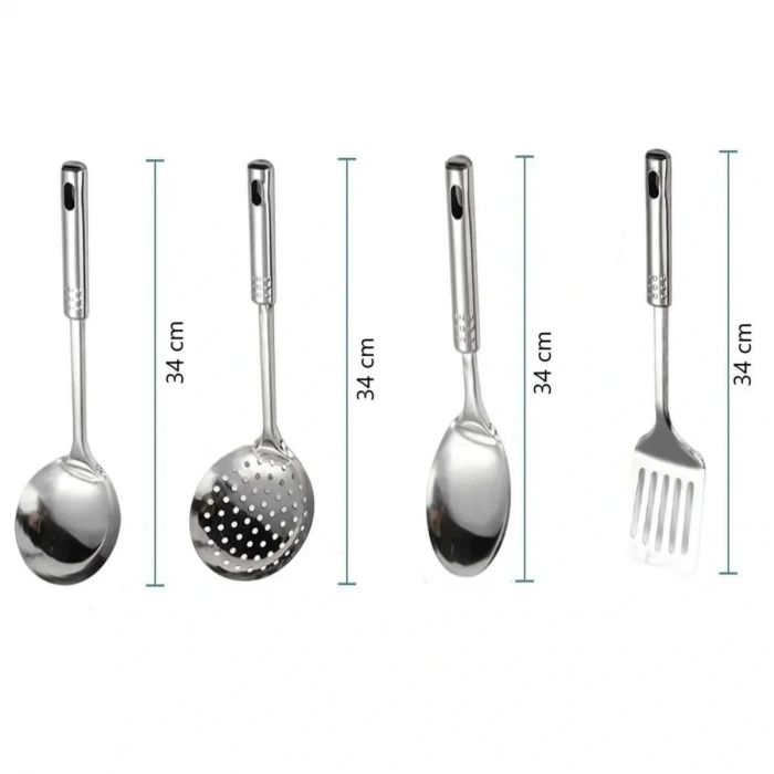 BUFFER® 4lü Çelik Kepçe,Süzgeç,Servis Kaşığı,Spatula Mutfak Yemek Hazırlama Servis Seti