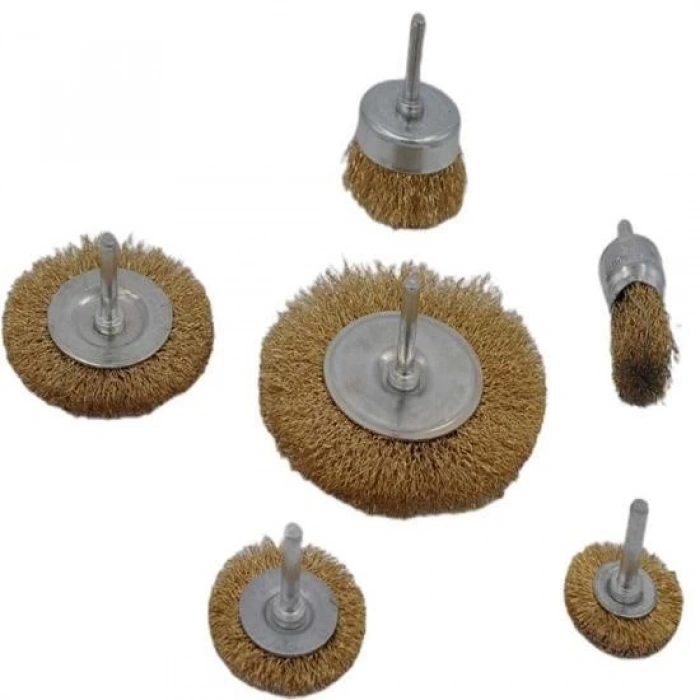 BUFFER® 6lı Pimli Tel Fırça Seti Pas Yağ Kir Boya Yapışkan Çözücü