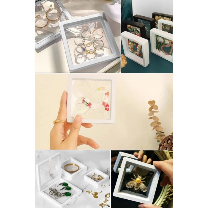 BUFFER® 7x7 cm Standlı 3D Takı Ziynet Hatıra Koleksiyon Saklama Kutusu Şeffaf Film Çerçevesi