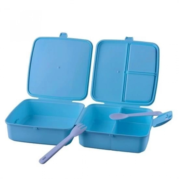 BUFFER® Kendiliğinden Kaşık Çatallı Beslenme Kutusu 4 Bölmeli Çocuk Beslenme Kabı Saklama Kutusu