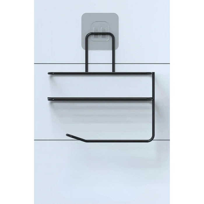 BUFFER® Kendiliğinden Yapışkanlı Tuvalet Kağıdı Tutacağı ve Yedek Raf - Siyah Modern Metal Tasarım
