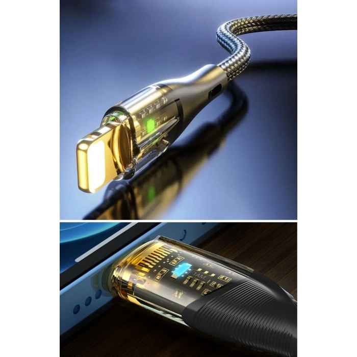 BUFFER® Led Işık Uçlu Sağlam İp Kablolu USB to Lightning Hızlı Şarj Kablosu