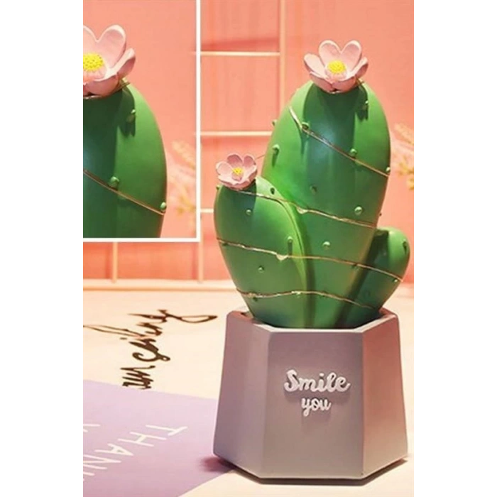 BUFFER® Led Işıklı Kaktüs Biblo Ev Dekorasyon ve Hediyelik Eşya Led Aydınlatma