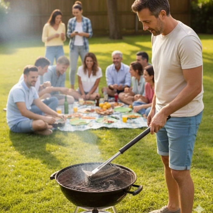 BUFFER® Mangal Izgara Temizleme Fırçası – Paslanmaz Çelik Telli, Uzun Saplı Grill Temizlik Aparatı Mangal Temizlik Fırçası