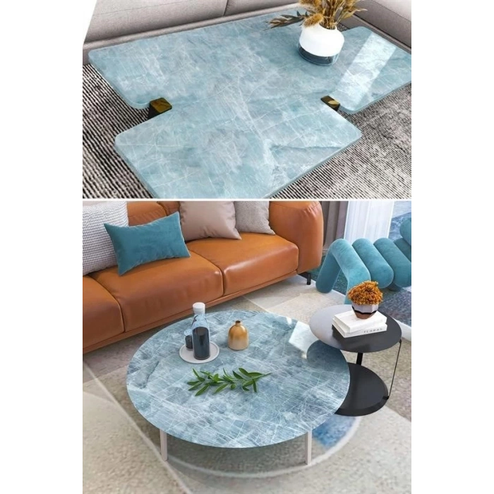 BUFFER® Mermer Desenli Masa Tezgah Mutfak Su Geçirmez Yapışkanlı Folyo Sticker Mavi 5x0,6m