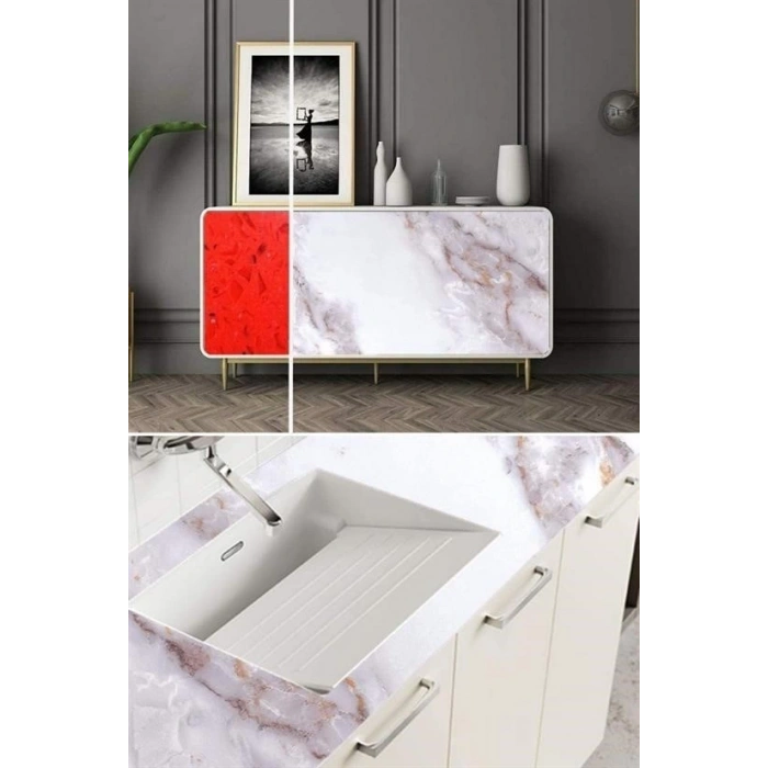 BUFFER® Mermer Desenli Masa Tezgah Mutfak Su Geçirmez Yapışkanlı Folyo Sticker Sarı 5x0,6m