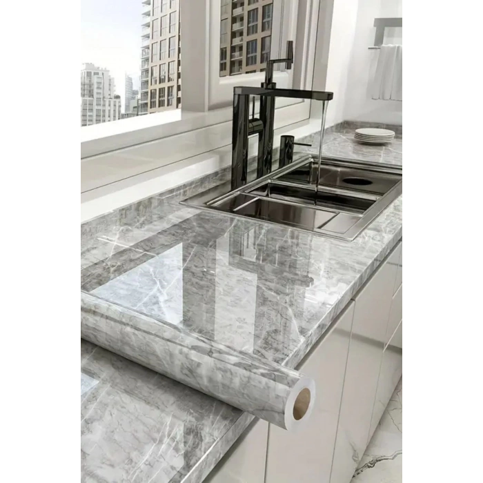 BUFFER® Mermer Desenli Sticker Folyo Atina Grisi 60CM*5MT