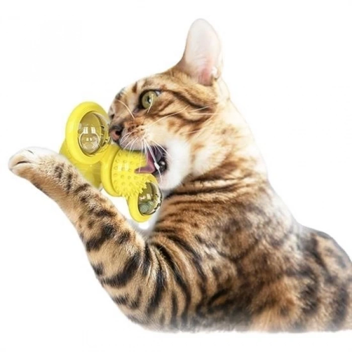BUFFER® Pet Malzemeleri Vantuzlu Fırıldak Toplu Dönen Şeffaf Depo Tasarım İnteraktif Kedi Oyuncağı