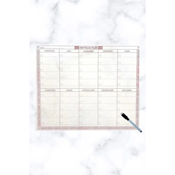 BUFFER® Şeffaf Kendiliğinden Yapışkanlı Kalemli Haftalık Planlayıcı 40cm-50cm