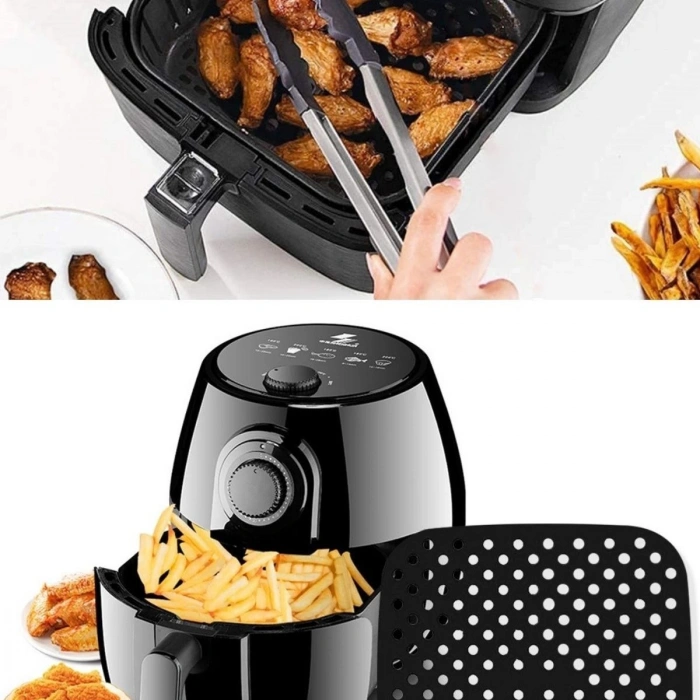BUFFER® Siyah Isıya Dayanıklı Yıkanılabilir Silikon Fırın Ve Airfryer Kare Model Pişirme Matı 21,5 Cm
