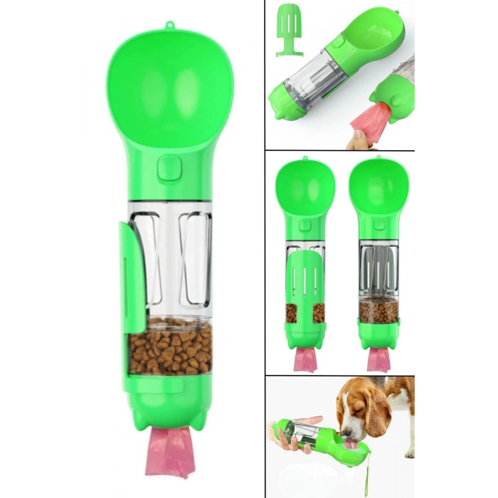 BUFFER® Taşınabilir Hazneli Mama Kaplı ,Kaka Poşetli Kedi,Köpek Suluğu-300ml