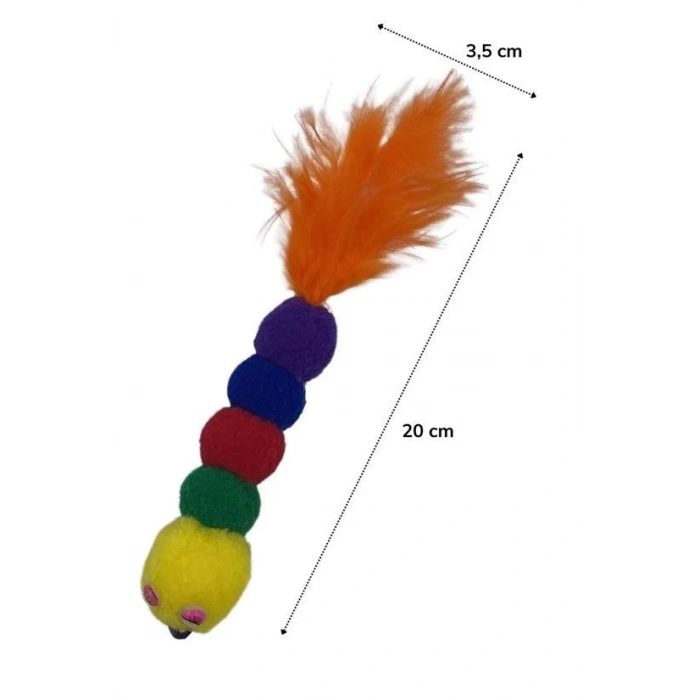 BUFFER® Yumuşacık İpli Tırtıl Şeklinde Rengarenk Sevimli Evcil Hayvan Oyuncağı