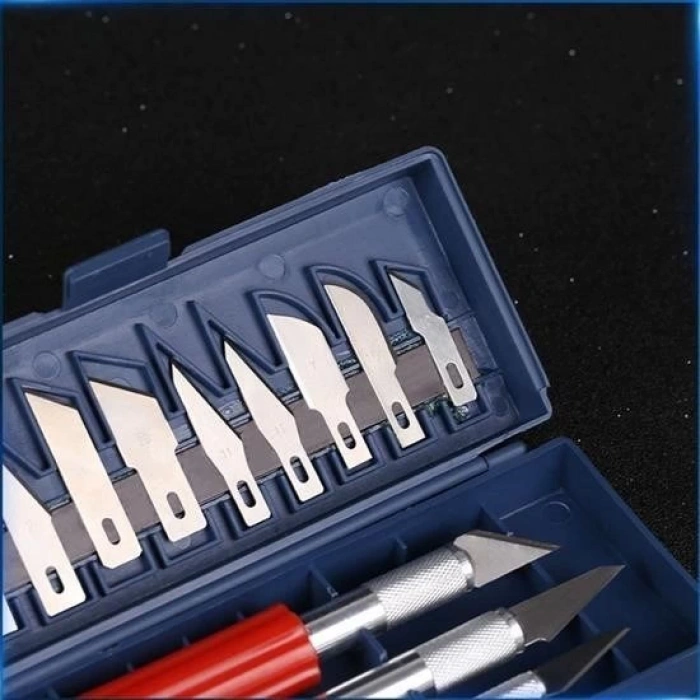 BUFFER® Zanaat 16 Parça Hobi Gravür Ahşap Heykel Çömlek Oyma Şekil Verme 13 Maket Bıçak Neşter Seti