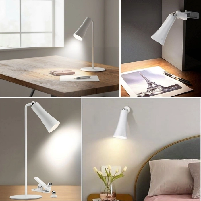 Çok Amaçlı Güçlü Manyetik Başlıklı 4’ü 1 Arada Portatif Beyaz LED Lamba Masaüstü, El Feneri, Duvara Asılabilir ve Mandallı Klipsli Işık