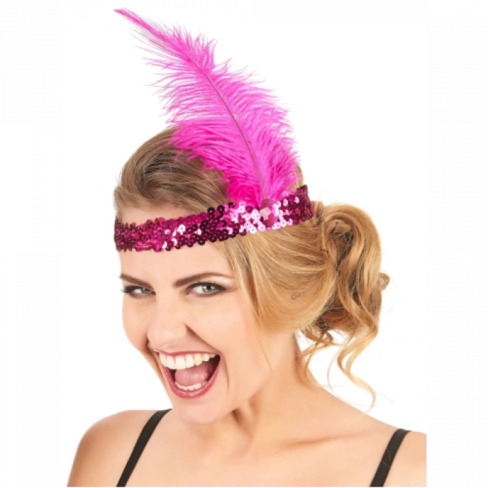 Fuşya Renk Çarliston Saç Bandı