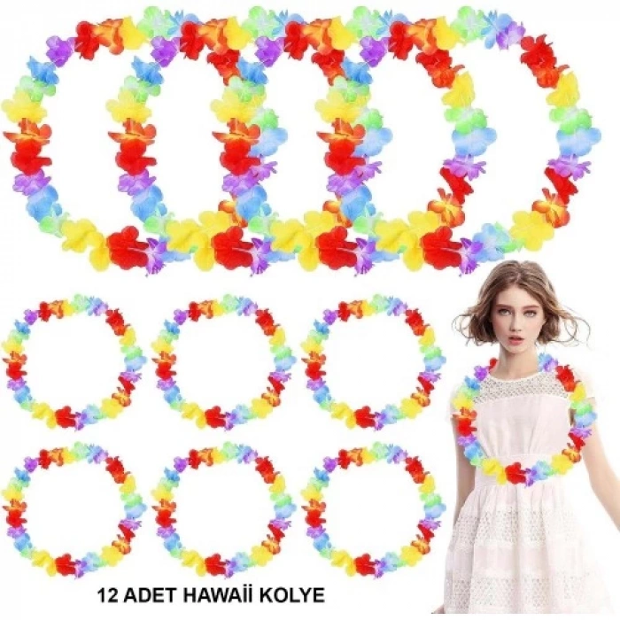 Hawaii Çiçekli Boyun Kolyesi 12 Adet