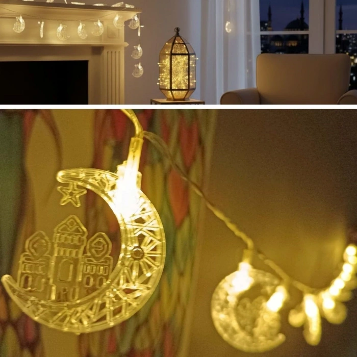 Hilal ve Cami Şekilli 3.5 Metre USB LED Işık – 20 LED’li Dekoratif Ramazan Dekorasyonu ve Ortam Aydınlatması